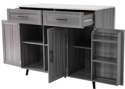 Azkoeesy Kücheninsel auf Rollen, Küchenwagen Servierwagen mit klappbarer Arbeitsplatte Esstisch Bartisch, 2 Schubladen, Handtuchhalter, Türregal, 129 x 91,5 x 46-71 cm, Grau