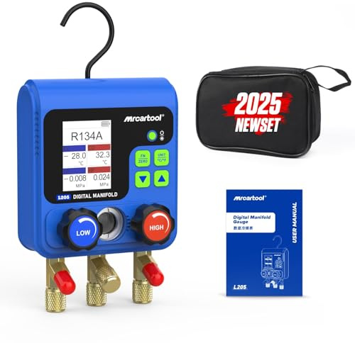 HVAC Ollettori di Refrigerazione Digital - Con 90 Refrigeranti Incorporati Manometro Digitale R32 R410a per Condizionamento e Collaudo Della Pompa Del Vuoto (L205)