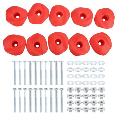 PATIKIL Rock Climbing Holds, 10 Pcs Climbing Rock Wall Grips Play Set Climber Attachments with Single Holes for Playground Accessories Indoor Outdoor Tree Training, Red-B