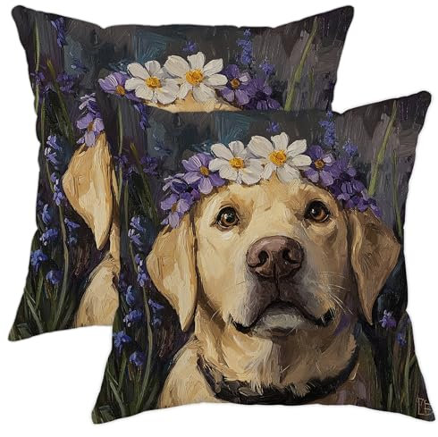 Lot de 2 housses de coussin décoratives à motif floral marguerite jaune et jacinthe bleue, décoration printanière et rustique pour maison, canapé, 50,8 x 50,8 cm