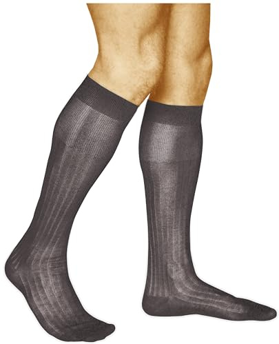 VITSOCKS Tunna Knästrumpor Herr, 100% BOMULL Premium (2 PAR) Ribbade Eleganta Höga Strumpor, grå, 39-41