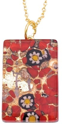 Murano Glass Anhänger, Handgefertigter Millefiori-Glasblumen-Anhänger mit Blattgold, Muranoglas-Schmuck, Glas aus Venedig, venezianisches Glas, 3 cm x 2 cm (Camilla) MGPC5, 3 cm x 2 cm, Glas, kein