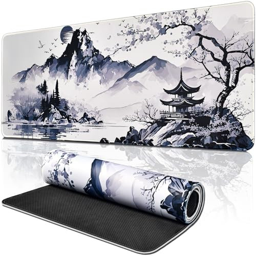 ECHOBUY Tapis de Souris XXL 800 x 300 x 3 mm de Jeu en Encre et Lavis, Tapis de Souris Japon pour Ordinateur Portable avec Bords Surpiqués et Antidérapant