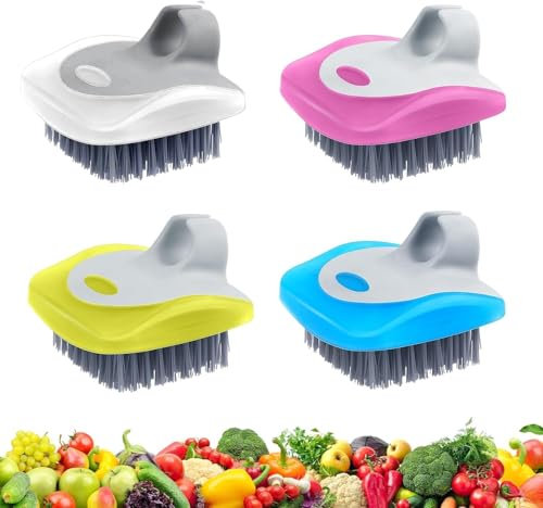 4 Pieces Vegetable Brush Potato Scrubber Brush Silicone Hard and Soft Side Fruit Cleaning Tools for Delicate or Tough-Skinned Vegetables