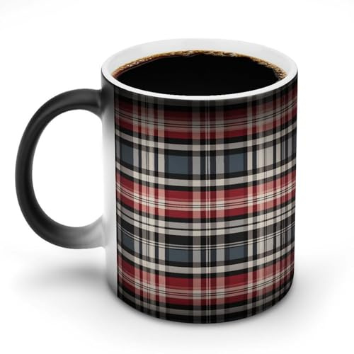 FZMVSQH - Taza de café mágica a cuadros antiguos, personalizable con cambio de color, sensible al calor, cambiante de calor, con asa, tazas de cerámica de 11 onzas, divertida taza de cerámica para té