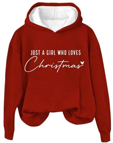 Cocila Just A Girl Who Loves Felpa Natalizia Maglione Natalizio per Pullover Girocollo Top Divertenti Camicie Natalizie Regali Larghissima (Red XL) Felpa Zip Donna Cotone Nera con Cappuccio