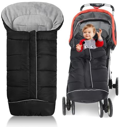 Rakuker Saco Silla Paseo Universal Invierno, 97 × 44cm Mantener Caliente Impermeable Saco Para Cochecito Bebe, Polar de Invierno Saco Carro Desmontable con Cremallera,Resistente al Viento,Impermeable