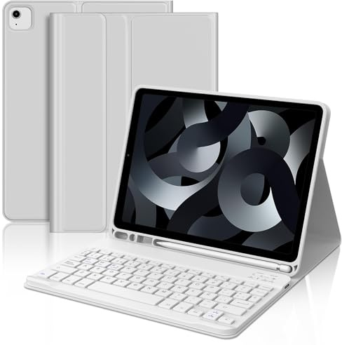 FOGARI Teclado para iPad Air 5/4 Generación 2022/2020 10.9, Funda con Español Ñ Teclado Bluetooth Wireless Magnético Desmontable para iPad Air 5/4 Generación 10.9 Pulgadas, Gris Claro