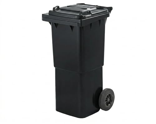 ENTIGO Mülltonne 60L mit Deckel und Rädern | Robuster Abfallbehälter aus HDPE | EN 840 Zertifiziert | UV-beständig | Für Haushalt, Gewerbe & Außenbereich Grau, Gelb, Blau, Grün, Braun (Grau)