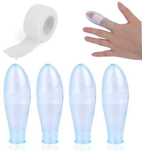 4uds Protectores Dedos, Fundas para Dedos Impermeables con Vendaje Protectores Pulgar de Silicona Reutilizables Aptos para Ducha Natación y Cocina