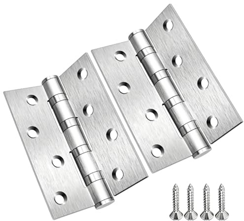 4 Inch 100mm x 75mm Stainless Steel Heavy Duty Ball Bearing Door Hinges for Wood Internal External Outdoor Gate Cabinet Window Closet Rust Resistant Silent Chrome Butt Hinge with Screws Silver 1 Pai