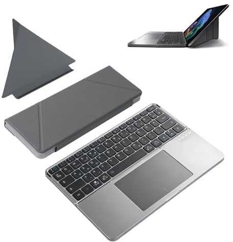 Jaxiyun Faltbare Tastatur mit Touchpad, Bluetooth Tastatur Tablet, Tastatur Kabellos Leise mit Hüllenhalter, Foldable Keyboard für iOS, Android, Windows und Mac OS, QWERTZ
