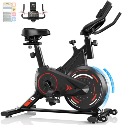 Dskeuzeew Heimtrainer Fahrrad mit APP, 0-100% Widerstand&Ergometer-Funktion | Leises Hometrainer Fahrrad mit LCD-Monitor, Fitnessbike mit Tablet-Halter, Indoor Bike für Cardio-Training, Bis 160KG
