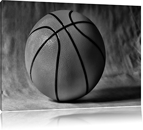 Pixxprint Basketball schwarzer Hintergrund, Größe: 120x80cm, Leinwandbild, fertig gespannt, Wandbild, Dekoration, Kunstdruck, kein Poster