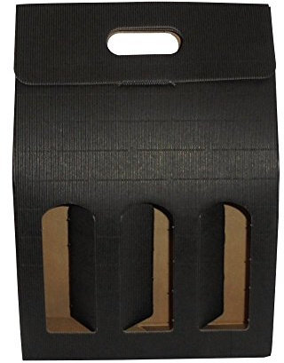 Lot de 20 boîtes noires porte-bouteille (3 bouteilles) en carton ondulé noir pour bouteille