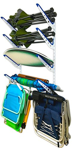 StoreYourBoard Beach Chair and Umbrella Wall Storage Rack, Metal Adjustable 4 Level Beach Gear Hanger, Garage and Home Organizer