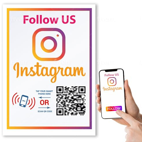 Follow Us on Instagram Aufkleber – Touchless QR-Code und NFC Tag – zweiseitiger Social Media Schaufensteraufkleber – speziell für Instagram