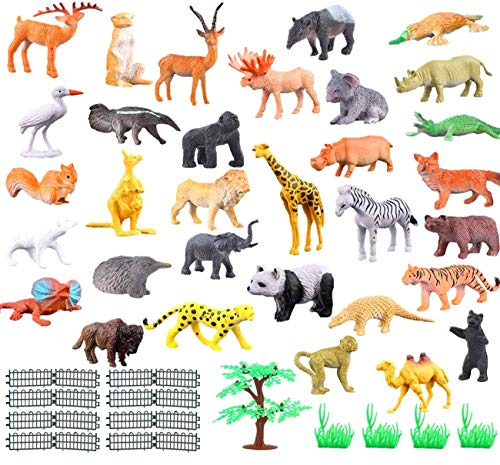 JZK Set de 53 Piezas Mini Juguetes Animales Selva plástica para niños Animales Salvajes Juguete Figuras Animales zoológico Regalo Fiestas cumpleaños Navidad