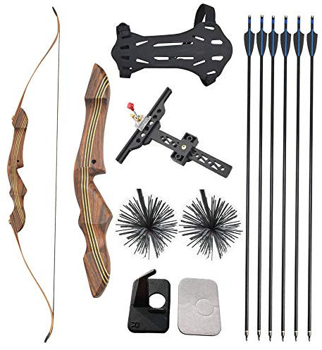 AMEYXGS Bogenschießen 60 Recurve Bogen Set Holz Takedown Bogen 20-55lbs mit Pfeile Stabilisator Bogen Anblick Pfeilauflage für Jagd im Freien (40lbs)