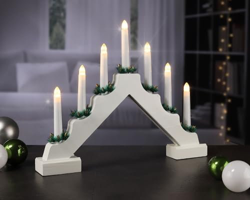 Schwibbogen aus Holz und Kunststoff - Lichterbogen für Weihnachten mit warm-weißen LEDs, batteriebetrieben (Modell 7)