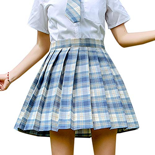 Minetom Frauen Kurze Hohe Taille Gefaltete Skater Tennis Schule Rock Hellblau S
