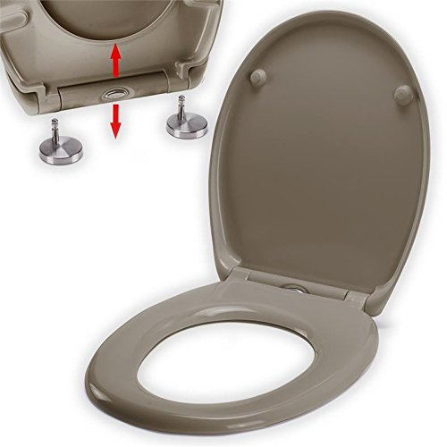 Spirella Premium Toilettendeckel oval Klodeckel mit Quick-Release-Funktion und Softclose Absenkautomatik. Antibakterielle Klobrille aus Duroplast und rostfreiem Edelstahl abnehmbar-Taupe, Brown