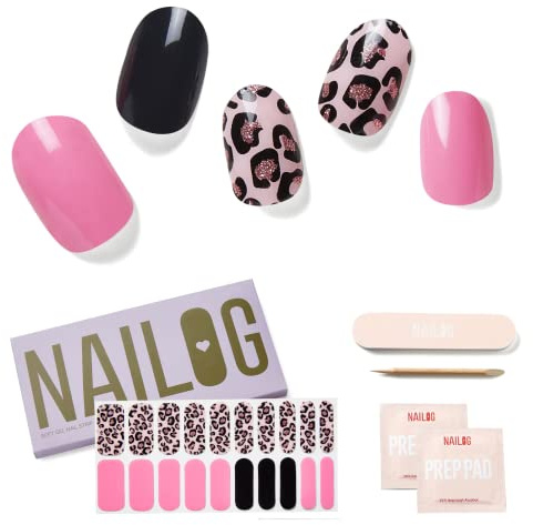 Självhäftande nagelklistermärken och klistermärken, 20 st halvsöta nagelpolska klistermärken, långvariga nagelomslag för kvinnor med mjuk gelfinish, nagelkonstremssats, rosa leopard