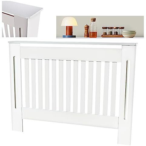 YouseaHome Radiator Cover, MDF Wood Matte White Lacquered Modern Chelsea Styles Design Vertical Slatted Living Room Bedroom Hallway Cabinet, Easy to Assemble, Medium, 112cm x 19cm x 82cm