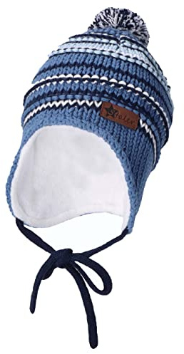 Sterntaler Baby Jungen Mütze Baby GOTS Bommelmütze Streifen Mütze - Mütze Baby - aus Baumwolle mit Ohrenklappen und Bindeband - marine