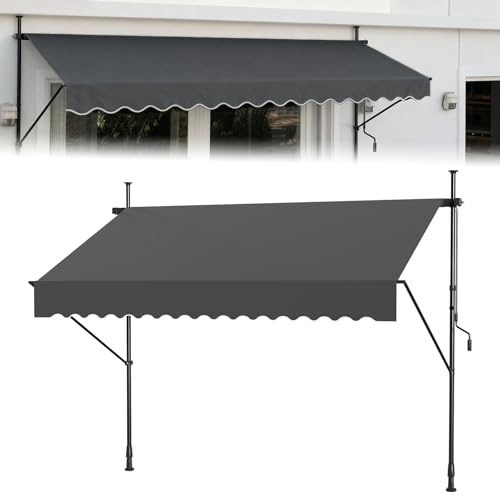 ACXIN Toldo de sujeción para balcón, resistente a los rayos UV, altura regulable, con manivela, altura regulable, sin agujeros, poliéster, 250 x 120 cm, gris oscuro