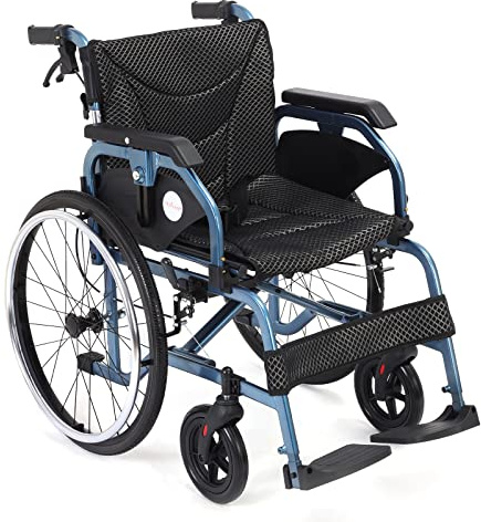 Medwarm Foldable Lightweight Wheelchairs with Handbrakes for Adults, Weights Only 30 lbs, Transport Wheelchairs with Flip Up & Height Adjust Armrest (22inch Rear Wheel)