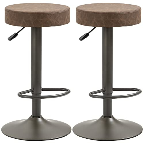 HOMCOM Set di 2 Sgabelli da Bar con Poggiapiedi, Sgabelli da Cucina Girevoli con Altezza Regolabile, 35x36x64-85cm, Marrone