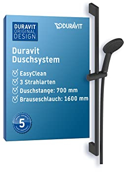 Duravit Universal Duschsystem, Duschset mit 3 Strahlarten (Rain, Intense Rain, Soft Rain), Duschstange (700 mm) mit höhenverstellbarer Handbrause, Brauseschlauch mit Verdrehschutz, Schwarz Matt