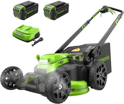 Greenworks 40V 25 Brushless Cordless (Self-Propelled) Lawn Mower (75+ Compatible Tools), (2) 4.0Ah Batteries and Dual Port Rapid Charger Included