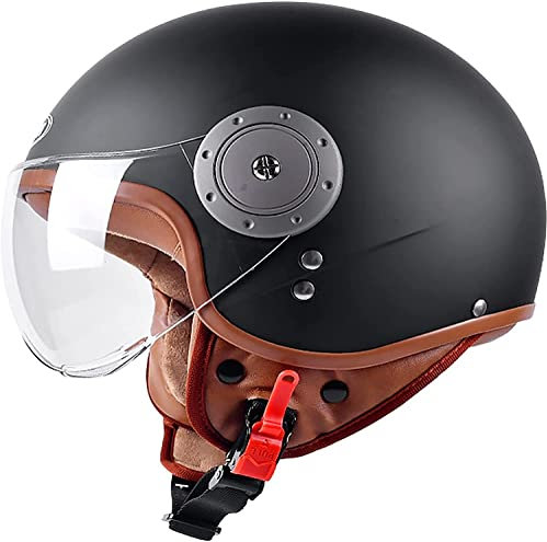 NAIQIALUO Casco Moto Open Face 3/4 Bluetooth, Mezzo Casco Retro Casco Semi-Aperto Moda Approvato DOT/ECE con Occhiali Protettivi Caschi Uomo Donna Casco Scooter D