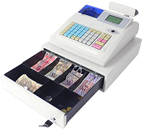 DOZPAL Elektronische Registrierkasse mit 48 Tasten und Heller digitaler 8-Bit-LED-Röhrenanzeige, einstellbare Höhe und Drehung, multifunktionale Registrierkasse mit Schublade für kleine Unternehmen