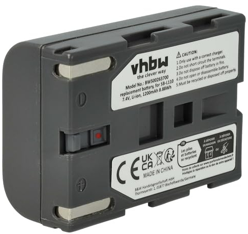 vhbw Batterie Remplacement pour Samsung SB-L110, SBL-110, SBL110 pour caméra vidéo caméscope (600mAh, 7,2V, Li-ION)