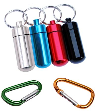 KOBOKO 4-Stück Pillendose-Schlüsselanhänger aus Aluminiumlegierung - Mini-Tablettendose für Unterwegs