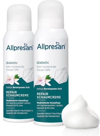 Allpresan diabetic Repair Schaum-Creme Fußpflege mit Urea und beruhigendem Duft für sehr trockene bis rissige Füße bei Diabetes mellitus - 2x 125 ml