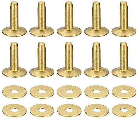 QUARKZMAN 10 Set Messing Nieten und Fräser 12x4x14mm Massiv Leder Messing Niete Verschluss für Leder Basteln Lieferungen Gold Ton