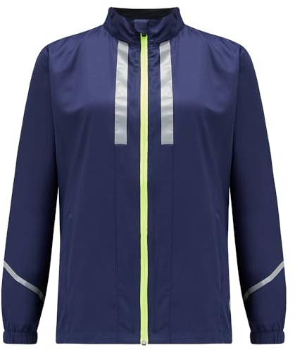 Time To Run Women's Pace Running Jacket - Lightweight Windproof Reflective Trim & Two Pockets Size 14 Peacoat