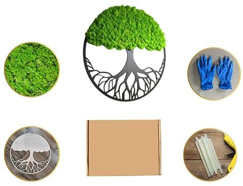 Hello Moss DIY Moosbild in Baumform - Moosbild selber machen set - Set bestehend aus 300g Reindeer Konserviertes Moos und Wanddeko in Baumform 30cm - Moosbild DIY Set