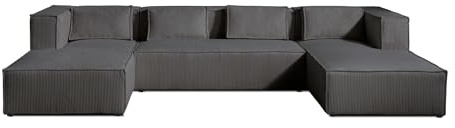 Lisa Design Stella – Wohnlandschaft – aus Cord – 7-Sitzer – moderner Stil Dunkelgrau