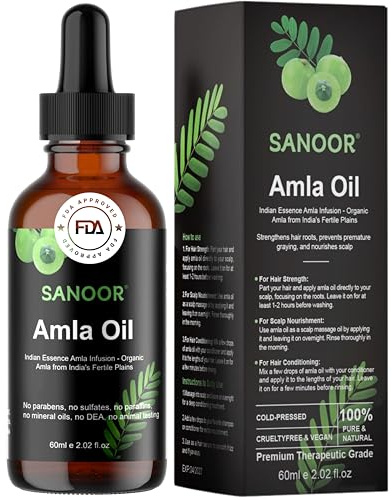 SANOOR® Indian Essence Amla Oil – 100% Pure Cold‑Pressed Ayurvedic Amla Oil for Hair Growth, Scalp Nourishment & Skin Care – Strengthens Hair, Reduces Hair Fall – Vitamin‑C Antioxidant Boost – 60 ml