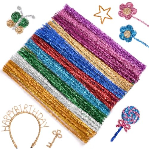 Ainiv 200 Stück Pfeifenputzer zum Basteln, 10 Farben Inklusive Glitzerdraht | Chenilledraht 30cm - Pfeifenreiniger Bunt zum Basteln - Pipe Cleaner für DIY Projekte