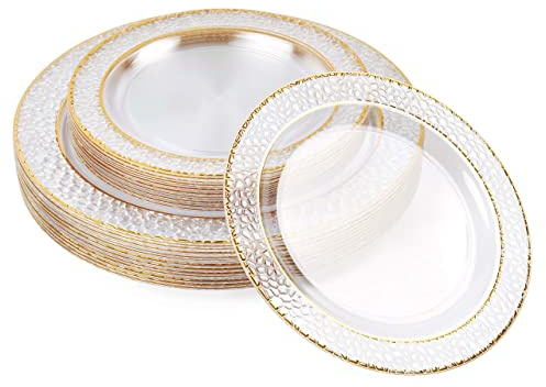 MATANA 80 Premium Plastikteller mit Goldrand, Hartplastik Teller Gold (2 Größen) - Plastikteller Mehrweg, Kunststoffteller, Partyteller für Hochzeiten, Geburtstage, Partys - Elegantes Party Teller