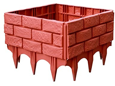 4PCS Bordure de Clôture en Plastique de Jardin, Bordure de Jardin, Clôture de Bordure de Fleurs, Bordure de Parterre de Fleurs Effet Pierre D'imitation, Bordure de Plante, Brique de(4 pièces Rouge)