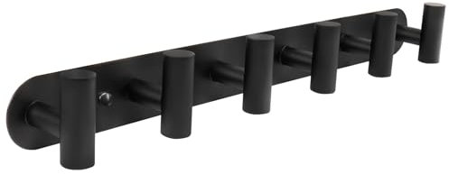 Vanloory Wall Mounted Coat Hook Rack with 6 Heavy Duty Stainless Steel Hooks for Hanging Clothes, Jackets, Towels - Matte Black