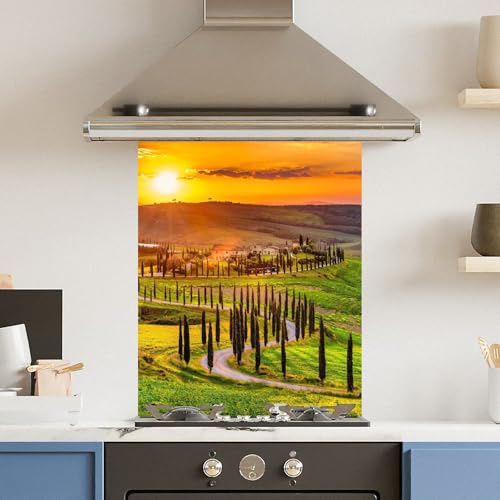 Toughened 6mm Glass Kitchen Splashback 60 x 75cm Italian Field - Polished Edge Heat Resistant Back Splash for Cookers Hob