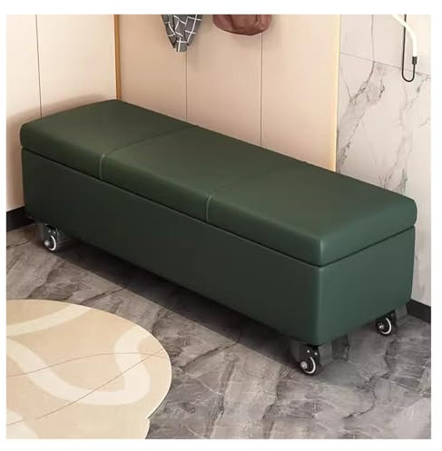 Extralange Ottomane, Aufbewahrungsbank mit Rollen, Bettbank für Schlafzimmer, rechteckige Aufbewahrungskiste für Wohnzimmer (Grün, 100 cm)
